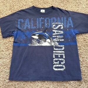 SeaWorld San Diego California Orca T-Shirt Mens Large Navy Blue Shamu Graphic